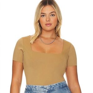 Good American Scuba Square Neck Bodysuit Thong Pecan Tan 2